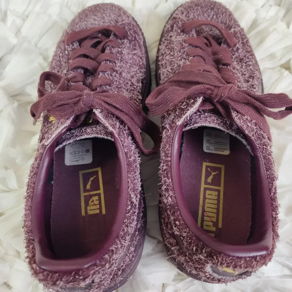 Puma Platform Shoes Womens Size 8 Purple Fuzzy Leather Low Top Sneakers